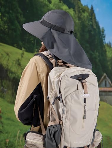 HUAMULAN Men Summer Sun Hat Women Safari Wide Brim Fishing Hats UV Protection Neck Flap Bucket Gardening Hiking Hunting Cap - color: Darkgray With Black Mesh