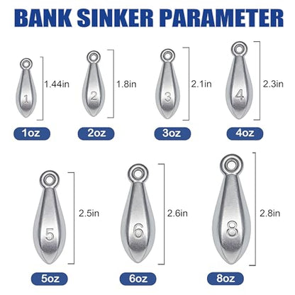 Fishing Weights Sinkers Bank Sinkers Bullet Weights for Surf Fishing Pier Bank Fishing Saltwater Fishing Gear 1oz to 8oz - size: 4568 Ounce-4pcs