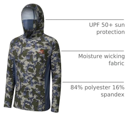 BASSDASH Men's UPF 50+ Camo Long Sleeve Hunting Fishing Hoodie Shirt - color: Green Vegetation Camo With Ash Blue Mesh, size: XX-Large