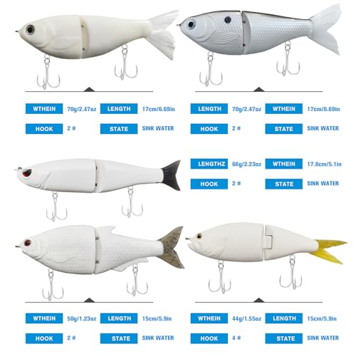 HADORAM Lure Slow Sinking Glide Bait with Fur Tail Lifelike Fishing Tackle for Trout Shad Bass Musky - color: Mixed 5-Piece Set