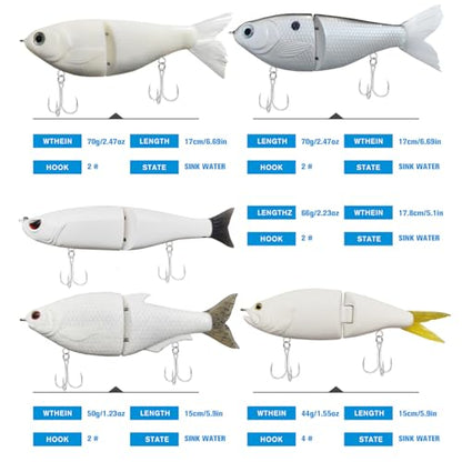 HADORAM Lure Slow Sinking Glide Bait with Fur Tail Lifelike Fishing Tackle for Trout Shad Bass Musky - color: Mixed 5-Piece Set