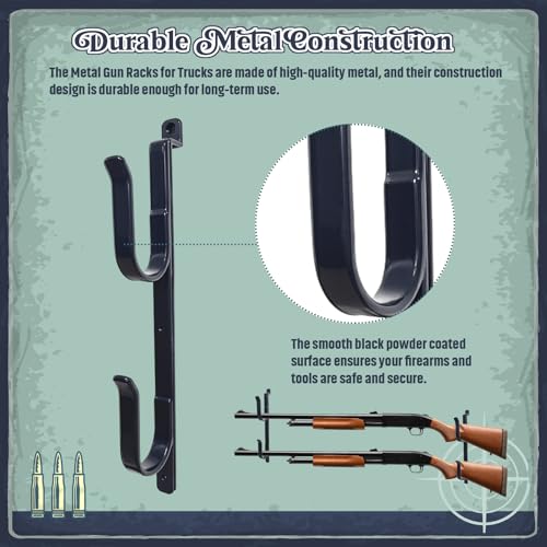 2-Pack Metal Gun Racks for Truck, Durable Outdoor Truck Gun Holder for Rear Window, Adjustable Wall-mounted Gun Racks, Hang for Two Guns, Rifles, Bows, Arrows, or Tools, Used for Cars, ATV&UTV