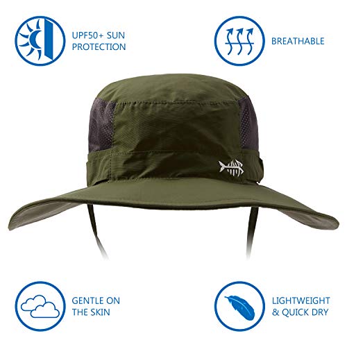 BASSDASH UPF 50+ Sun Fishing Hat Water Resistant with Detachable Neck Flap - color: Army Green