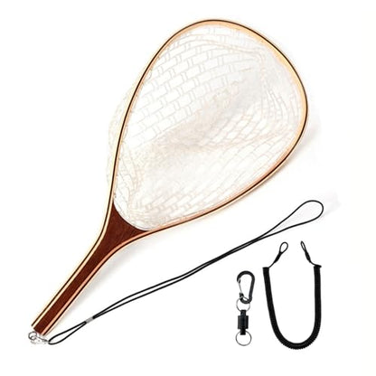 Fly Fishing Landing Net with Wood Handle Wooden Frame Soft Rubber Mesh or Waterproof Nylon Mesh Nets with Magnetic Release for Trout Bass Fish Catch and Release - color: Rubber Net with Magnetic Release