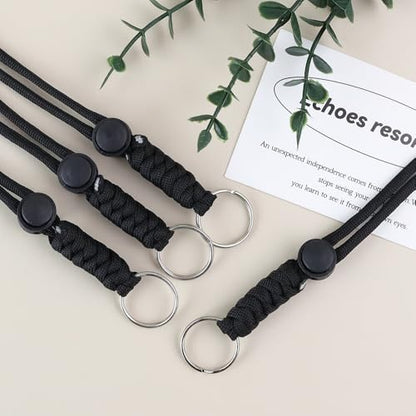 Anjiucc 20pcs Braided Lanyard Keychain, Neck Badge Lanyard with Keyring Adjustable Length for Keys Whistle ID Card Holder - color: Black