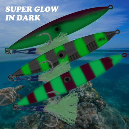 Fishing Jigs Vertical Saltwater Jigs Vertical Jigging Spoon Fishing Tuna Lures Boat Fishing Artificial Lures for Tuna, Grouper, Dogtooth, Snapper, Bass, Salmon/60g, 80g,120g - color: 3pcs-pink&white&red