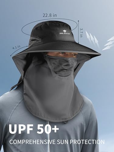 Fishing Hat, Men's Sun Hat, Anti-UV Sun Protection Wide Brim Fisherman Hat with Neck & Face Flap Cover, XL - color: Black, size: X-Large-XX-Large