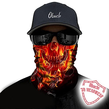 Obacle Bandana Face Mask Neck Gaiter Tube Mask Men Women for Sun Dust Protection - color: Skull Gold Fire Face