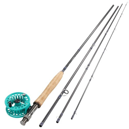 Sougayilang 5/6 Weight 9ft Fly Rod, 4-Piece Graphite Rod, Die Cast Aluminum Reel, Carrying Case, Fly Box & Fishing Flies Combo Starter Kit - color: Fly Fishing Combo #5-Turquoisee