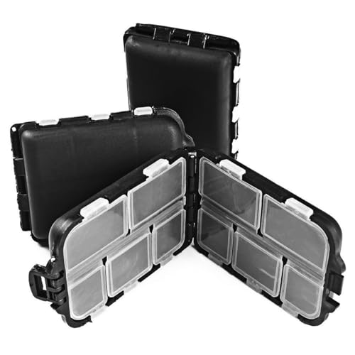 Mini Fishing Tackle Box, Small Fishing Accessories Storage, Double-Layer Lure Accessories Box, 9 Compartments (Black) - color: Black