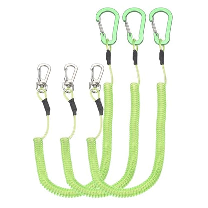 PATIKIL Fishing Lanyard, (78.74" Length, Green) (3Pcs), Retractable Coiled Tether Anti-Lost Rope Coiled with Carabiners and 360° Safety Buckle, Suit for - Fishing/Hunting/Hiking/Boating - color: Green, size: 78.74"