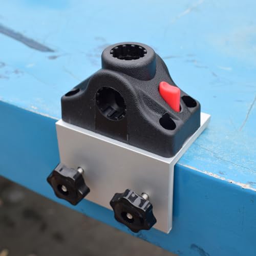 90° Boat Track System Bracket Deck/Side Mount Rod Holder, Aluminum Boat Track Bracket Base+360° Rotating Fishing Rod Base, for Versatrack System/Bass Tracker/Ranger Track System