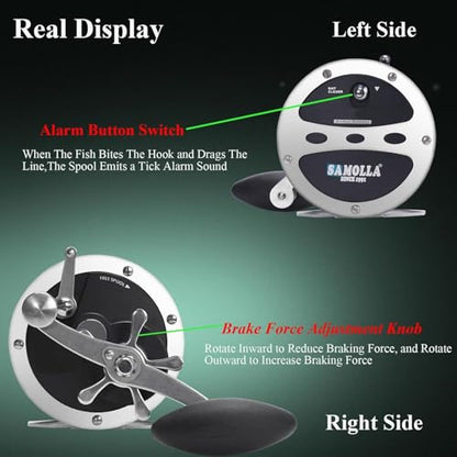 Sea Fishing Reel 44-66 LB Max Drag Saltwater Round Conventional Trolling Reel Aluminum CNC 2.8:1/4.4:1 Gear Ratio 5+1/7+1 Bearings for Tuna Salmon Marlin - color: BLack-Right Hand, size: 44Lb-SL500