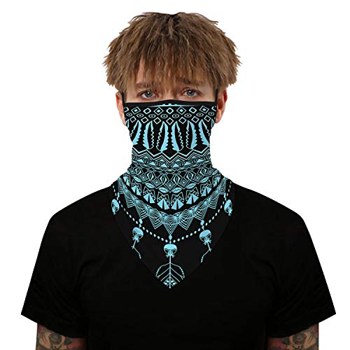 YAYOUREL Neck Gaiter Face Mask Bandanas for Men Women UV Face Scarf Cover Ear Loop Hole Facemask for Fishing Running Cycling - color: Blue Blue Black
