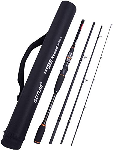 Goture 4-Piece Travel Carbon Fishing Rod M/MH Action 6.6-12ft Multi-Colors | Goture multi-spec travel fishing rods adopt upgraded high-grade carbon fiber blank with premium Fuji line guides - color: Black, size: Casting/8'-Moderate-Fast/Medium-Heavy