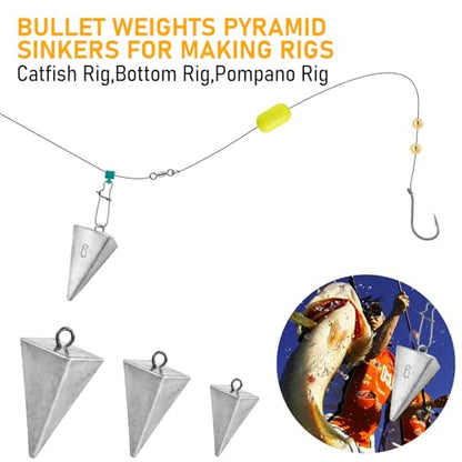 Dr.Fish Pyramid Sinkers Saltwater Lead Fishing Weight 1oz-32oz/2LB Triangle Surf Fishing Bank River Catfishing Pompano - size: 10oz-5 Pack