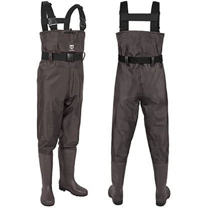TIDEWE Bootfoot Chest Wader, 2-Ply Nylon/PVC Waterproof Fishing Hunting Waders with Boot Hanger for Men Women Green Brown - color: Brown, size: M7/W9