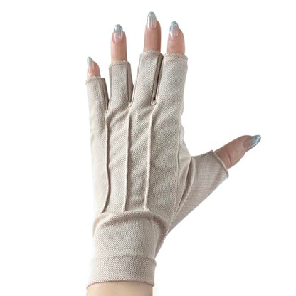 Men Summer Fingerless Gloves Lightweight Half Finger Sunblock Gloves for Outdoor Hiking Driving Cycling - color: Khaki