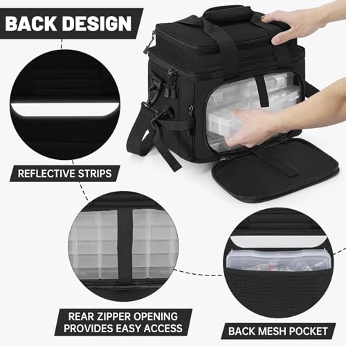 20L Fishing Tackle Bag Empty, Fits 3400-3600 & 4007 Lure Boxes, Water Resistant Fishing Gear Storage Bag, Portable Padded Shoulder Strap Bag for Saltwater Freshwater, Black - color: Black, style: Bag Only