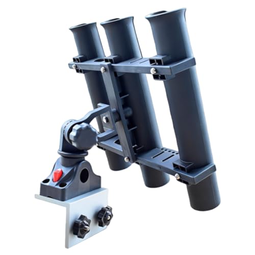 3 Pole Fishing Rod Holder with Aluminum 90° Boat Track Bracket Base 360° Rotating, Deck/Side Mount Rod Holder for Versatrack System/Ranger Track System