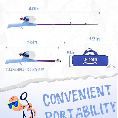 Kids Fishing Pole, Telescopic Fishing Rod, Toddler Collapsible Fishing Rod and Reel Combo with Tackle Box, Fishing Line, Bobber, and Soft Lures for Boy, Girl, Youth, Beginner, Over 4 Years Old - color: Misty Blue & Magic Purple