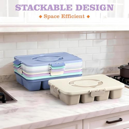 Snackle Box Container, Divided Serving Tray with Lid and Handle, 9 Compartments Snack Box Container for Adults, Portable Charcuterie Serving Platter for Candy Fruit, 9.9 Cups, Lavender - color: Lavender