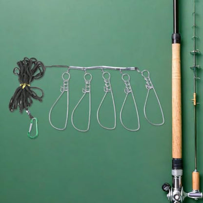 SHERCHPRY 3 Sets Stainless Steel Fish Stringer with 5lock Structure and Snap Hooks, Portable and Resistant to Saltwater Corrosion, for Bass Fishing and Individual Fishing Trips