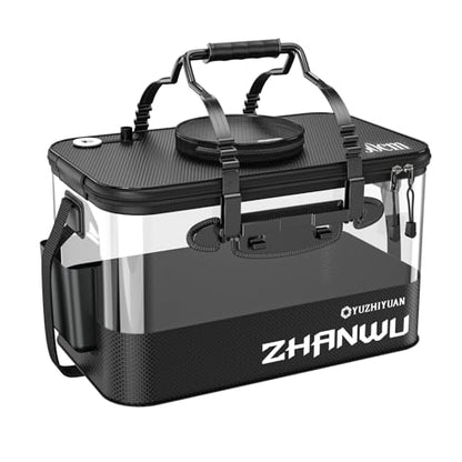 Fishing Bucket Foldable, 6Gallon/10Gallon Live Bait Bucket,Thickened EVA Transparent Lid Live Fish Container with Aeration Hole, Live Bait Bucket for Camping, Fishing Day(Black) - size: 6 Gallon