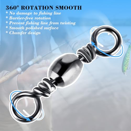 TIESOME 100Pcs Fishing Barrel Swivels, High Strength Carbon Steel Fishing Connector Swivels Freshwater Swivels Steel Hook Line Connector Rolling Fishing Swivels for Freshwater Fishing Accessories