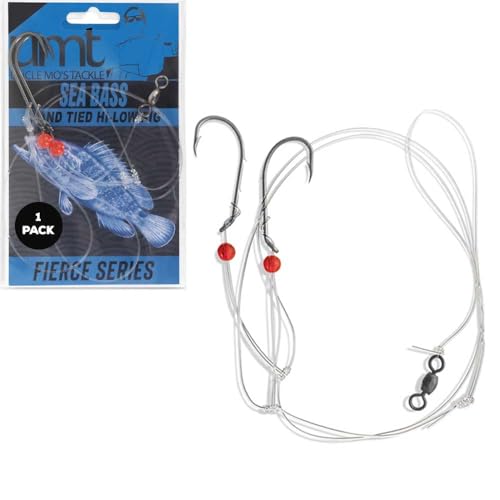 Sea Bass Hi/Lo Saltwater Fishing Rigs 1, 5 &10 Pack Bulk Options - Uncle Mo’s Tackle – Mustad Size 3/0 Bait Hook, 60lb Heavy Duty, 80lb Swivel & Sinker Loop, Hand Tied - for Fluke Porgy Snapper Croaker Sea Trout Tautog Spot Pompano - size: 1 Pack
