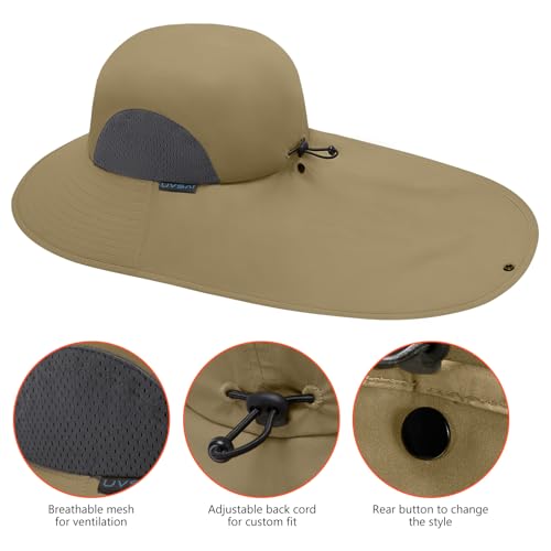 UPF 50+ Foldable Sun Hats Wide Brim with Large Neck Flap for Men Women UV Protection Gardening Fishing Beach Hat - color: Khaki