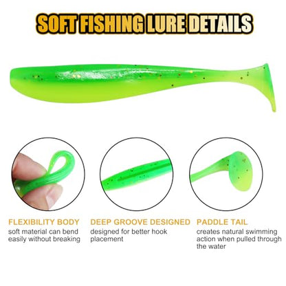 Fishing Soft Lures Paddle Tail Swim Baits Plastic Baits Crappie Walleye Trout Bass Fishing Baits for Jig Heads Saltwater/Freshwater 40PCS - color: Style B