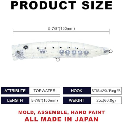 TACKLE HOUSE Feed Popper 150, Saltwater Tuna Fishing Lures, Topwater, GT, Bonito, Yellowtail, Yellowfin, Bluefin Tuna, Floating, Fishing Gear, Fishing Accessories, Fishing Tackle - color: DOT