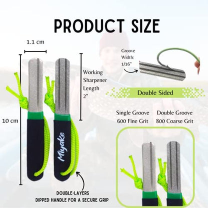 Miyake Fishing Hook Sharpener Hone Diamond File Portable Grinding Tool | Double Sided Diamond Grit 800/600, 4 inch, 1 Pack