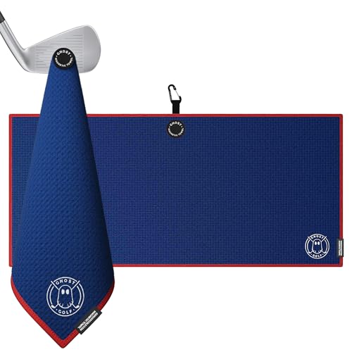 Ghost Golf Magnetic Towel (Caddie) - Premium Ultra-Absorbent Microfiber Golf Towel with Magnet for Golf Carts or Clubs - 18" x 40" Golfing Gear - Waffle Weave Pattern (Blue) - color: Blue