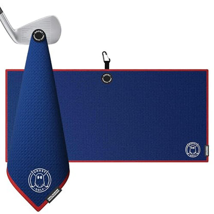 Ghost Golf Magnetic Towel (Caddie) - Premium Ultra-Absorbent Microfiber Golf Towel with Magnet for Golf Carts or Clubs - 18" x 40" Golfing Gear - Waffle Weave Pattern (Blue) - color: Blue