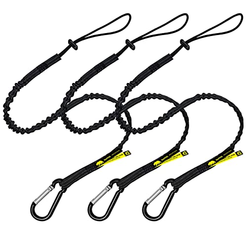 BearTOOLS Tool Lanyard with Standard Spring Carabiner and Adjustable Loop End, 90cm Length, Maximum Weight Limit 8KG / 17.6lb, Fall Restraint with Shock Cord Stopper, 3 Combo Pack (Black 0913S) - size: 3-pack