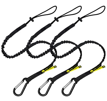 BearTOOLS Tool Lanyard with Standard Spring Carabiner and Adjustable Loop End, 90cm Length, Maximum Weight Limit 8KG / 17.6lb, Fall Restraint with Shock Cord Stopper, 3 Combo Pack (Black 0913S) - size: 3-pack