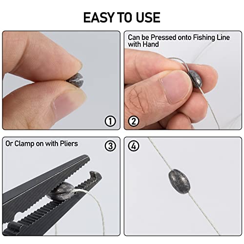 Dr.Fish 100 Pack Oval Split Shot Sinkers, Lead Fishing Weight Clip On Fishing Line Tackle Fly Fishing Freshwater Crappie Trout - size: 1/14oz