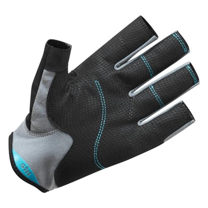 Gill Deckhand Sailing Gloves Short Finger with 3/4 Length Fingers - 50+ UV Sun Protection & Water Repellent - color: Black/BlueJay, size: X-Small
