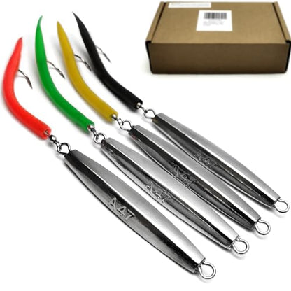 Diamond Jigs Saltwater Fishing Lures, 1-16oz Flat Metal Jigging Spoon Baits for Surf Fishing Bottom Bouncing Sinking Casting, Vertical Ocean Lures for Bluefish Striper Tuna Salmon Freshwater - color: A4-4pcs-4oz