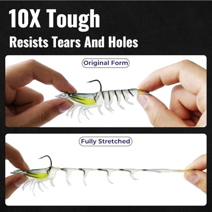 3Pcs Shrimp Fishing Lures for Saltwater and Freshwater Soft Bait Pre-Rigged Glow Eyes Lifelike Silicone Prawn Jig for Bass Trout Redfish Flounder Crappie Snook Walleye Fishing - color: 3.5 in 3pcs