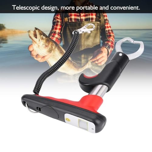 HERCHR Stainless Steel Fishing Grip, Easy Trigger LCD Display Fish Lip Grip Tool with Scale and Storage Bag, Professional Fishing Gripper, Non-Slip Handle & Safety Spring Strap