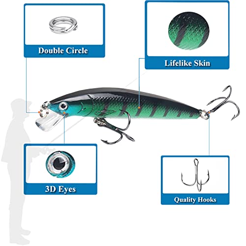 Gah Fishing Lure Kit Mixed Hard Baits Minnow Crankbaits Swimbait for Bass Pike Trout Salmon fit Saltwater and Freshwater Suspending Shallow Diving.
