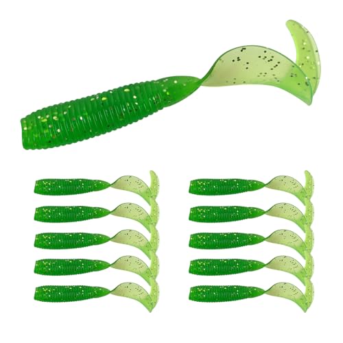 Eupheng Twist Tail Swimbait Fishing Lure, 2.3in/2.7in/4in/5.5in 100PCS Grub Saltwater Fishing Soft Bait Trailer for Bass Crappie Fishing - size: 4in(10cm)-10PCS-Green