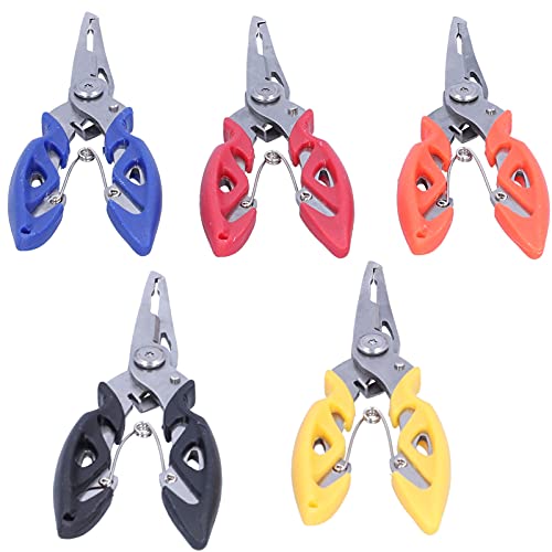 Pssopp 5-Piece Fishing Tool Set, Stainless Steel Pliers with Hook Remover, Curved Scissors, Braid Line Cutters, Split Ring Tool