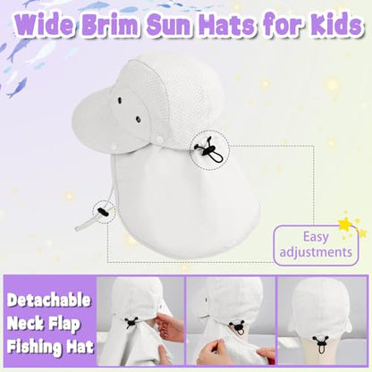 Kids Sun Hat with Detachable Neck Flap for Boys & Girls Wide Brim Fishing Hat for Kids Water Resistant UV Protection - color: 1 Pack-pure White