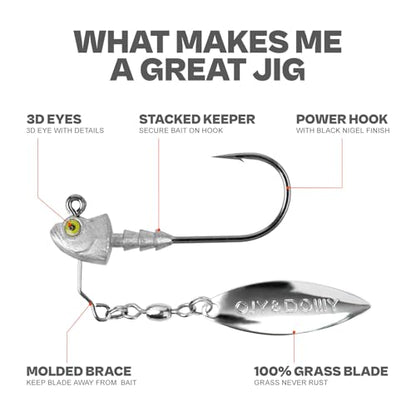 6-Pack Underspin Jig Heads with 100% Brass Blade (Never Rust) - 3/16oz, 1/4oz, 3/8oz, 1/2oz - Bass & Saltwater Fishing - color: Raw, size: 1/2oz