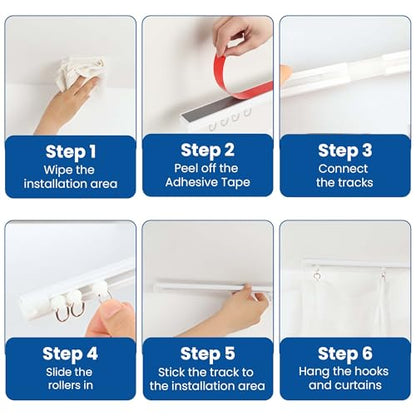 UrbanRed Self Adhesive Curtain Track (3 Meter, 9.8 ft) for Smooth Ceiling or Wall - No Drill, Screws, Ceiling Curtain Track, Curtains Rod, Ceiling Mount, Adhesive Curtains Rod (Non-Flexible) - size: 3 meters (9.8 ft) (Adhesive, Non-Flexible)