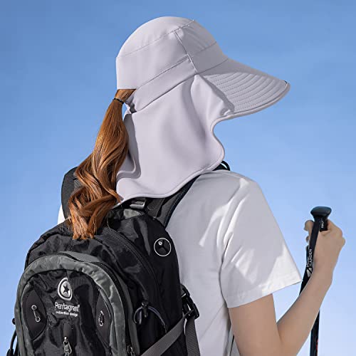 HUAMULAN Men Summer Sun Hat Women Safari Wide Brim Fishing Hats UV Protection Neck Flap Bucket Gardening Hiking Hunting Cap - color: Bg8112-lightgray